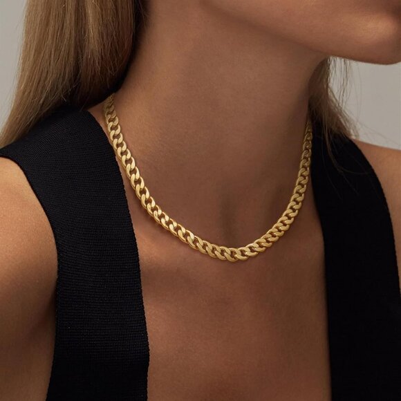 Gold Necklace for Women 14K Gold/Sliver Chain Cuban Link Paperclip Chain Pearl P - Picture 4 of 7